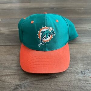 Vintage Miami Dolphins Logo Athletic x NFL Teal and Orange Snapback Hat 90s